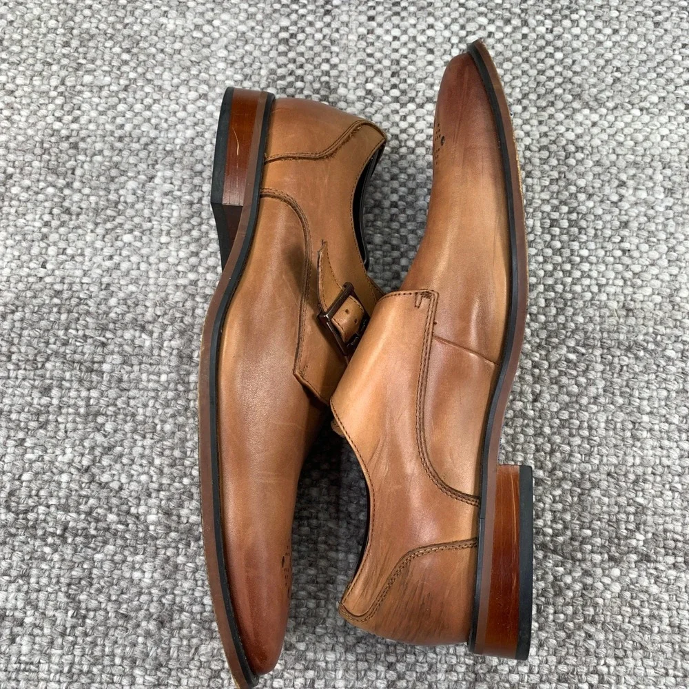 La Milano Monk Strap Shoes Men 12 Tan Leather Perforated Toe A11231